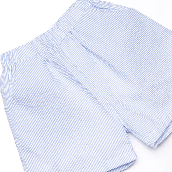 Composition Cutie Applique Short Set, Blue Seersucker