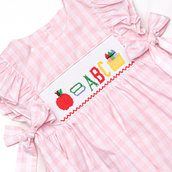 School Day Smocked Side Tie Dress, Pink