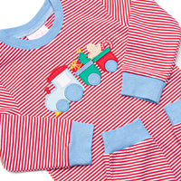 Gingerbread Express Applique Romper, Red Stripe