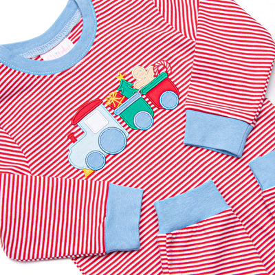 Gingerbread Express Applique Romper, Red Stripe