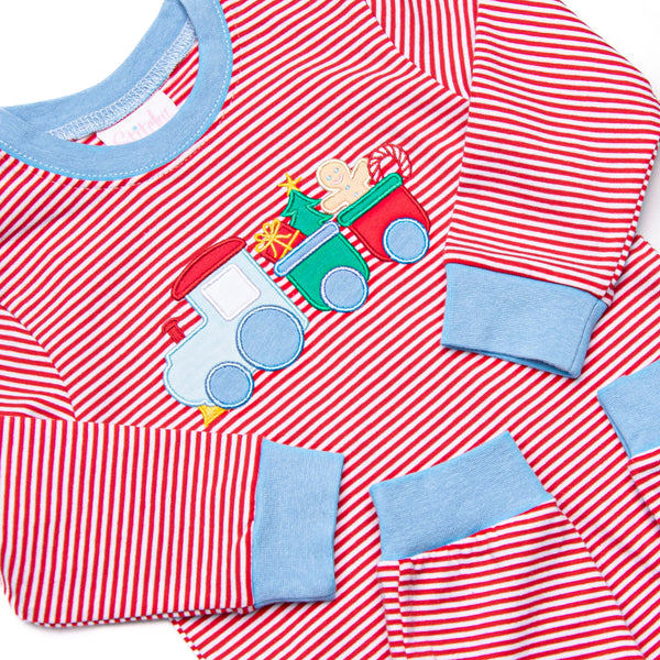 Gingerbread Express Applique Romper, Red Stripe