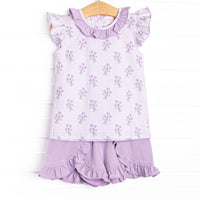 Tossing Tulips Ruffle Short Set, Purple