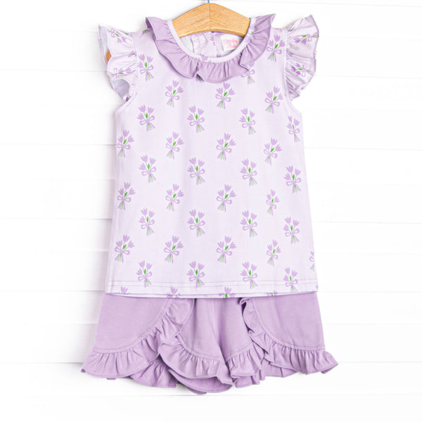 Tossing Tulips Ruffle Short Set, Purple