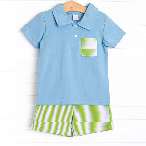 Levi Short Set, Medium Blue and Green Stripe