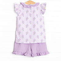 Tossing Tulips Ruffle Short Set, Purple