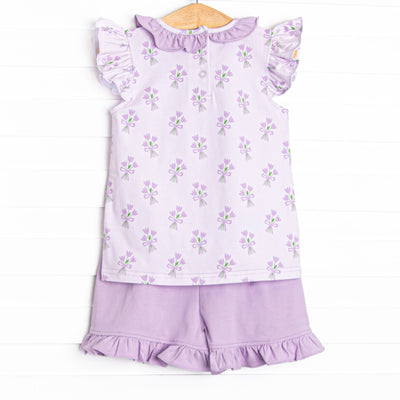 Tossing Tulips Ruffle Short Set, Purple