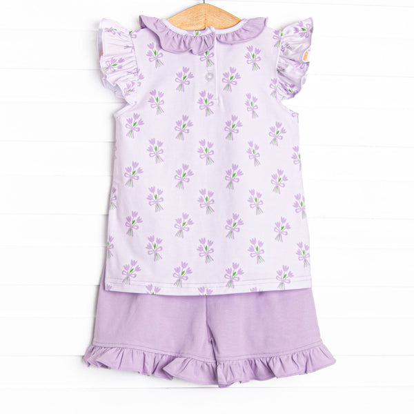 Tossing Tulips Ruffle Short Set, Purple