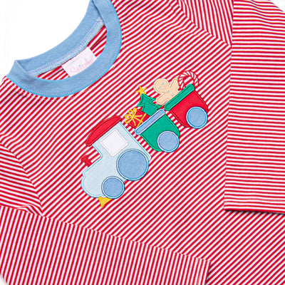 Gingerbread Express Applique Top, Red Stripe
