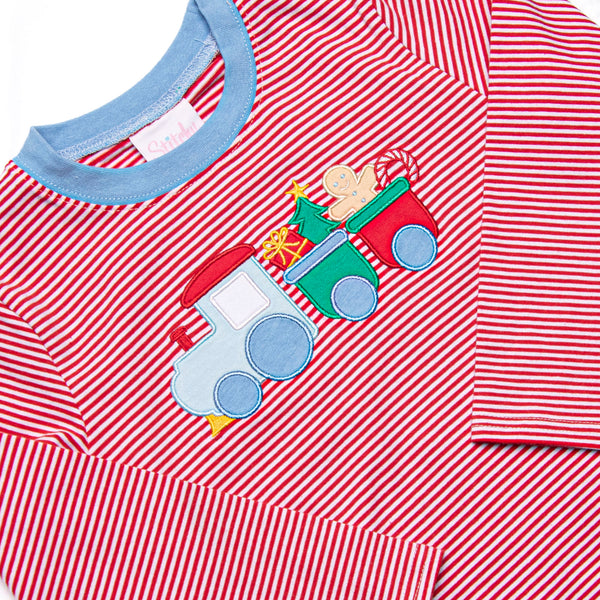Gingerbread Express Applique Top, Red Stripe