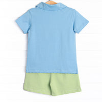 Levi Short Set, Medium Blue and Green Stripe