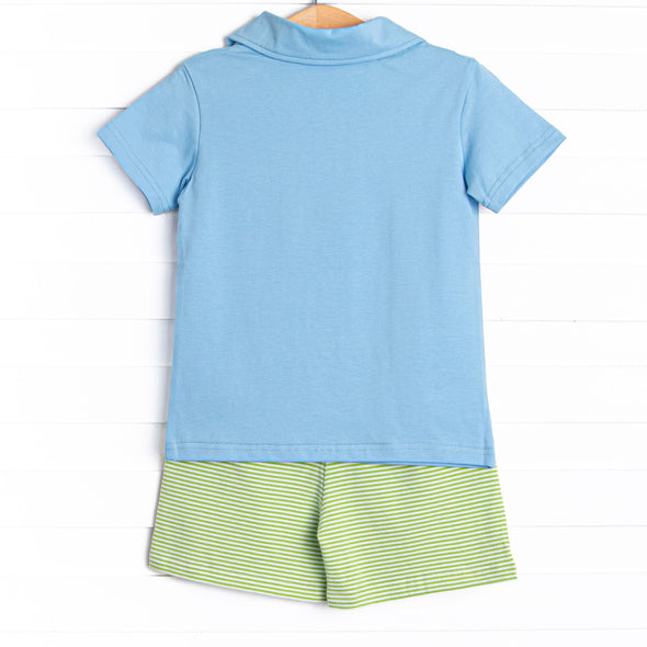 Levi Short Set, Medium Blue and Green Stripe