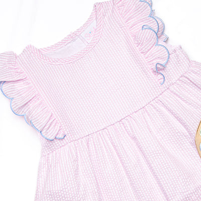 Painter's Palette Applique Short Set, Pink Seersucker