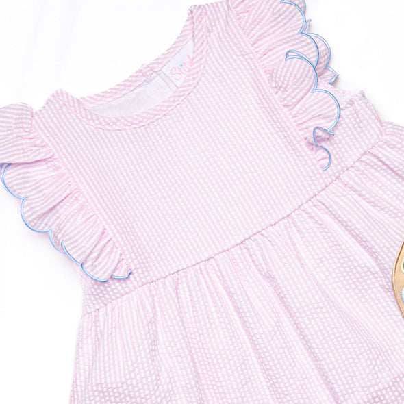 Painter's Palette Applique Short Set, Pink Seersucker