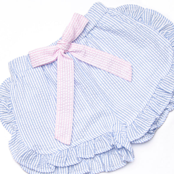 Painter's Palette Applique Short Set, Pink Seersucker