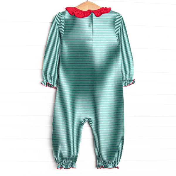 Santa's Best Friend Applique Ruffle Romper, Green