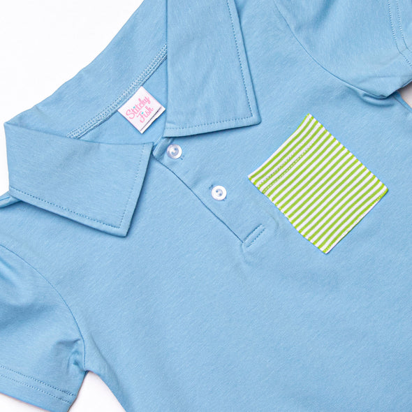 Levi Short Set, Medium Blue and Green Stripe