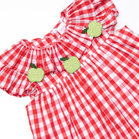 Granny Smith Gingham Applique Ruffle Short Set, Red