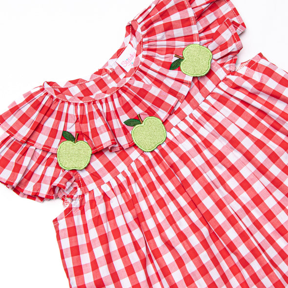 Granny Smith Gingham Applique Ruffle Short Set, Red