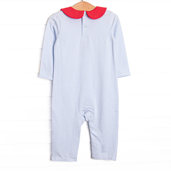 Christmas Cargo Applique Romper, Blue Stripe