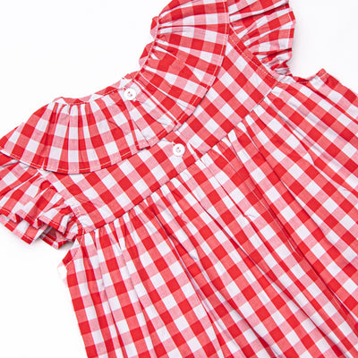 Granny Smith Gingham Applique Dress, Red