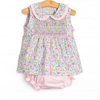 Briar Bow Blossoms Smocked Diaper Set, Pink