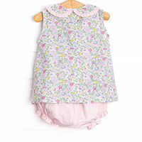 Briar Bow Blossoms Smocked Diaper Set, Pink