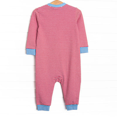 Gingerbread Express Applique Romper, Red Stripe