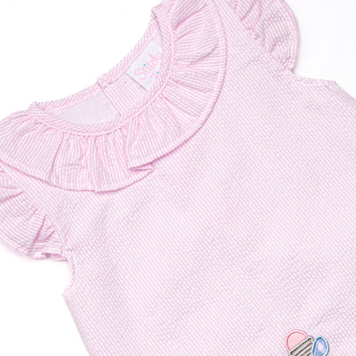 Pencil Me In Applique Dress, Pink Seersucker