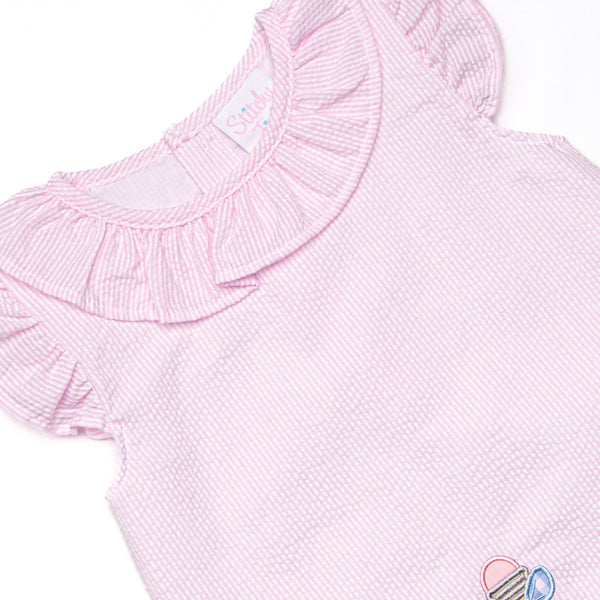 Pencil Me In Applique Dress, Pink Seersucker