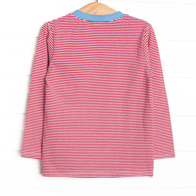 Gingerbread Express Applique Top, Red Stripe