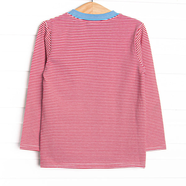 Gingerbread Express Applique Top, Red Stripe