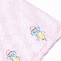 Pencil Me In Applique Dress, Pink Seersucker