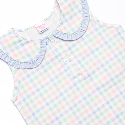 Paradise Plaid Ruffle Short Set, Blue