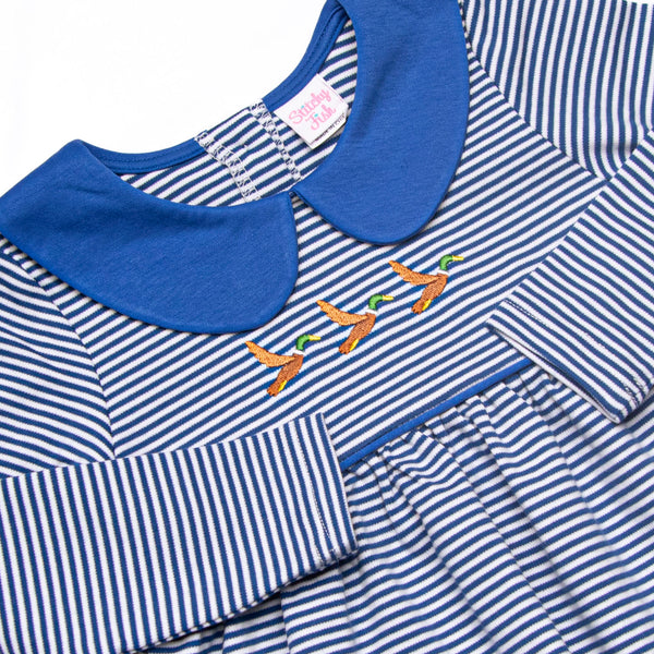 Mallard Migration Pima Embroidered Collared Legging Set, Blue