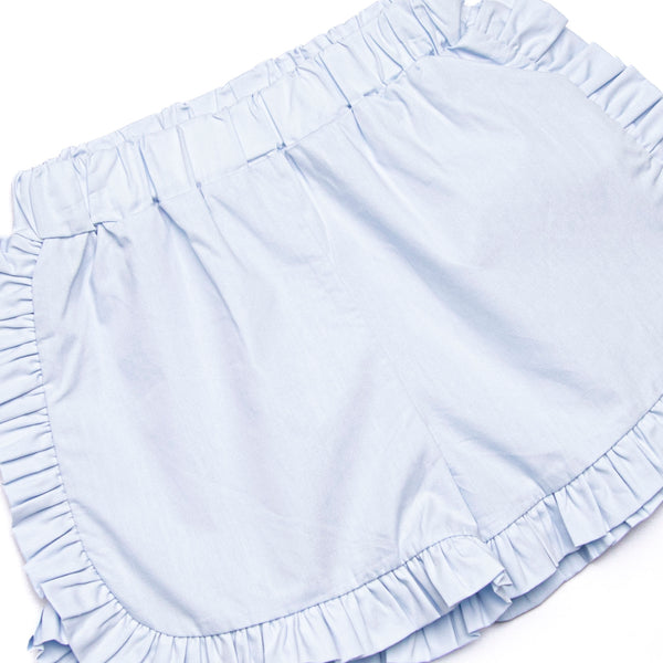 Paradise Plaid Ruffle Short Set, Blue