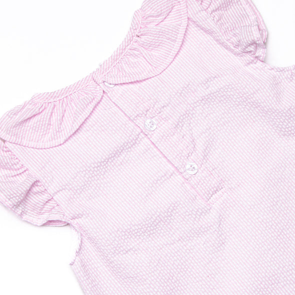 Pencil Me In Applique Ruffle Short Set, Pink Seersucker