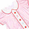 Alphabet Apples Embroidered Ruffle Short Set, Pink
