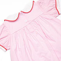 Alphabet Apples Embroidered Ruffle Short Set, Pink