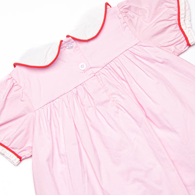 Alphabet Apples Embroidered Ruffle Short Set, Pink