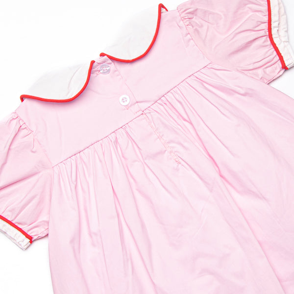 Alphabet Apples Embroidered Ruffle Short Set, Pink
