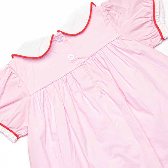 Alphabet Apples Embroidered Ruffle Short Set, Pink