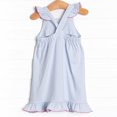 Fuchsia Feathers Applique Dress, Blue