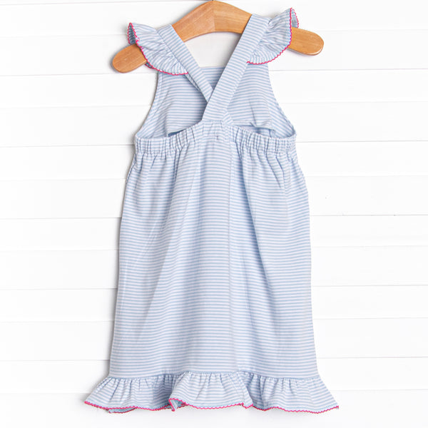 Fuchsia Feathers Applique Dress, Blue
