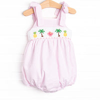 Tulum Tropics Smocked Bubble, Pink Seersucker