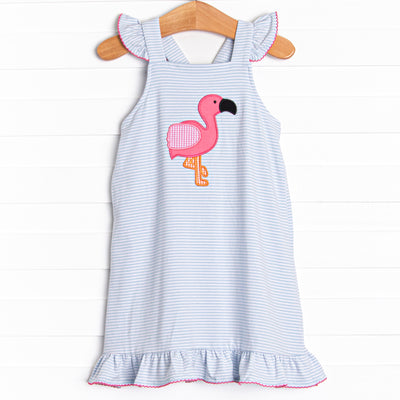 Fuchsia Feathers Applique Dress, Blue