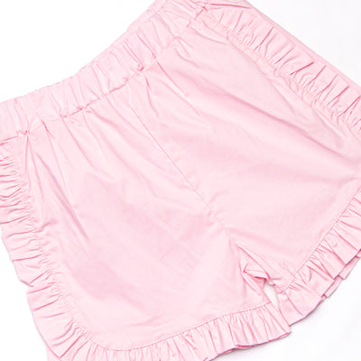 Alphabet Apples Embroidered Ruffle Short Set, Pink