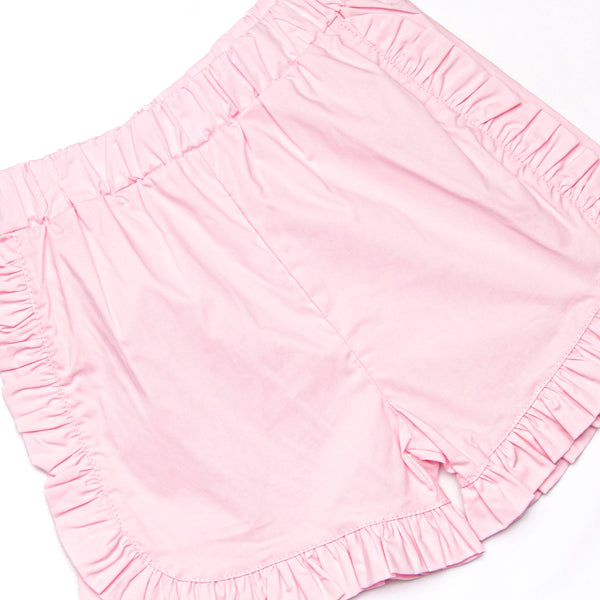 Alphabet Apples Embroidered Ruffle Short Set, Pink