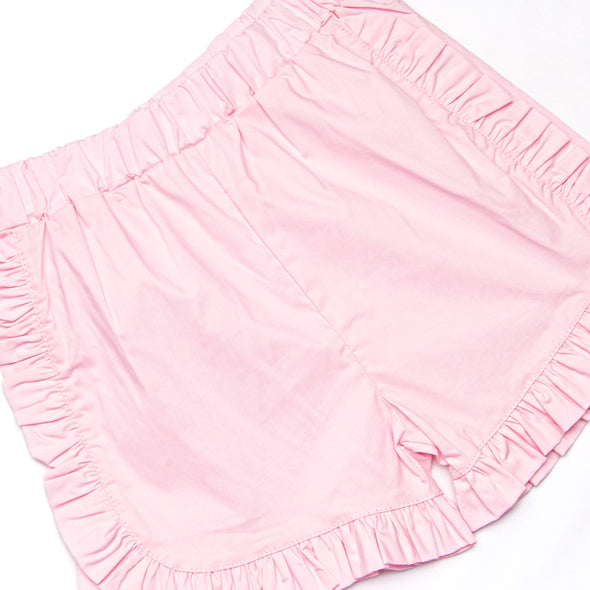 Alphabet Apples Embroidered Ruffle Short Set, Pink