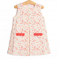 Petals and Poppies Scalloped Pocket Dress, Red