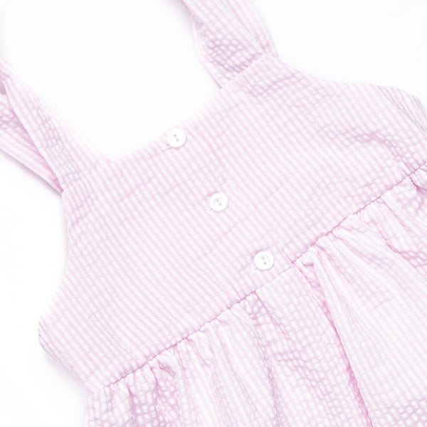 Tulum Tropics Smocked Short Set, Pink Seersucker